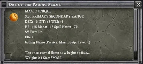 ORB OF THE FADING FLAME item card